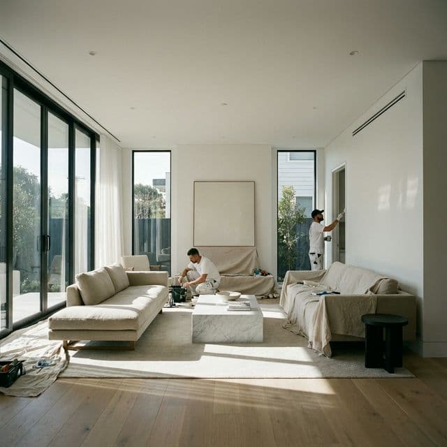 Interior painting finished room with clean trim and wall edges